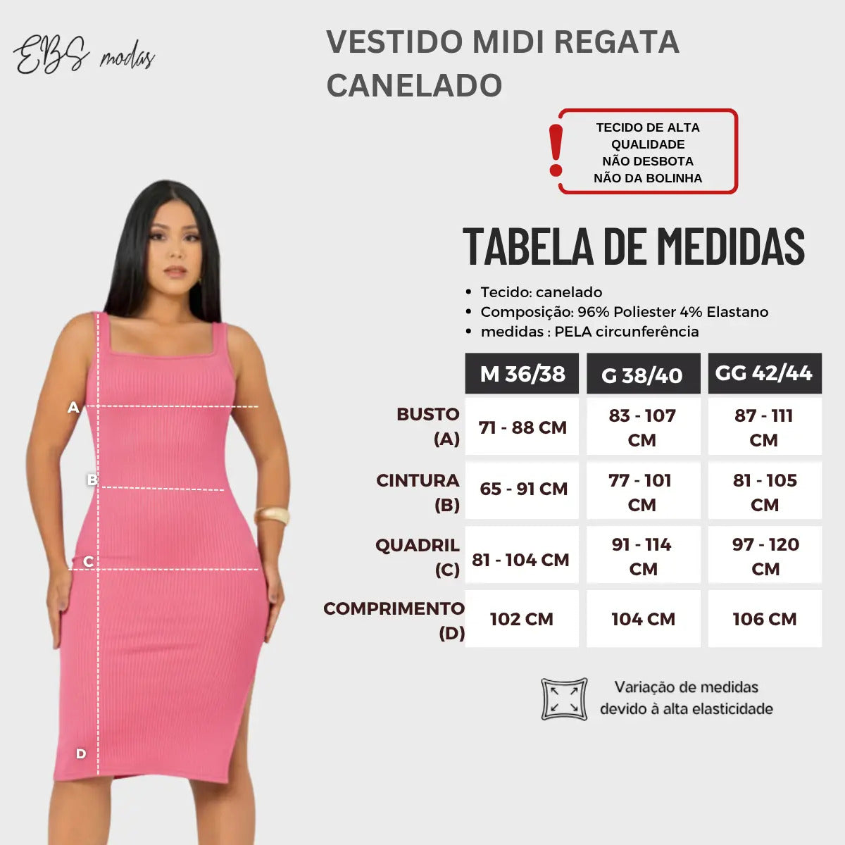 Vestido Midi Canelado Premium Com Alça E Fendas Casual Básico