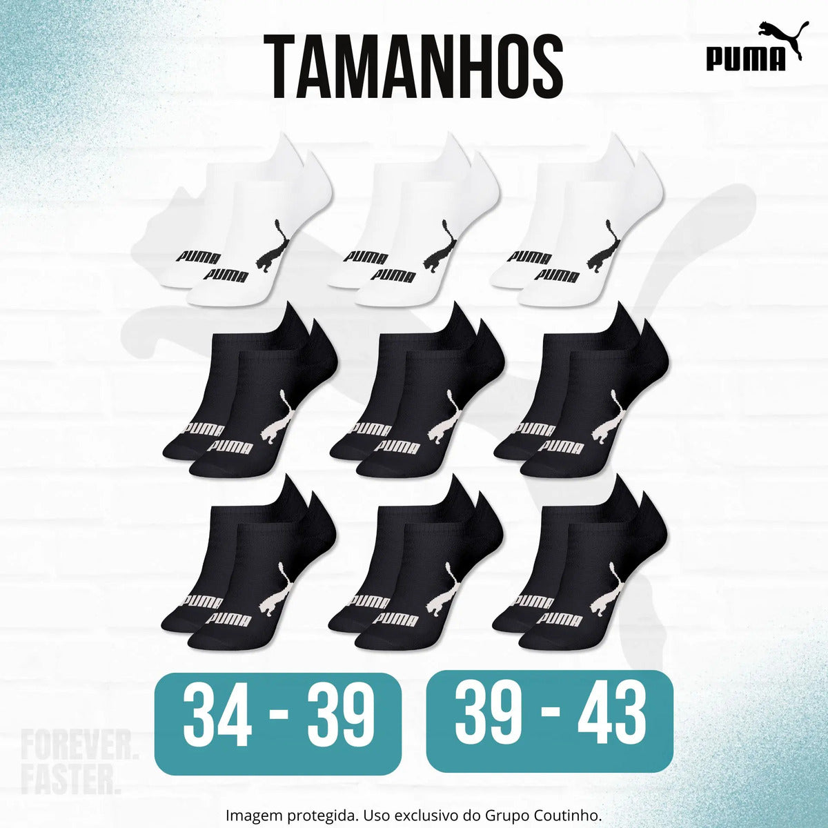 Kit 9 Pares Meias Invisível Puma Sapatilha Soquete Original