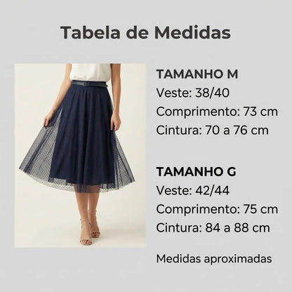 Saia Moda Evangélica Godê De Tule Mídi Com Cinto Moda Cristã