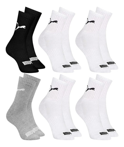 6 Pares Meias Puma Cano Médio Alto Atoalhada Academia Sport