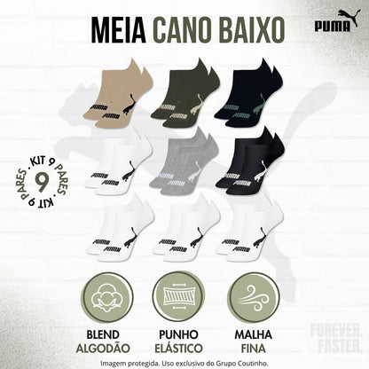 Kit 9 Pares Meias Invisível Puma Sapatilha Soquete Original