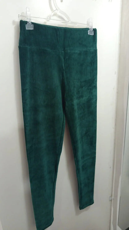 Calça Legging Veludo Cotelê Com Bolso Cós Alto Inverno