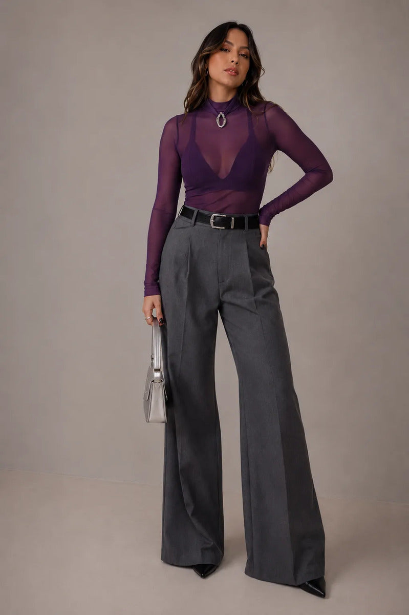 Blusa Tule Transparente Feminina Segunda Pele Manga Longa