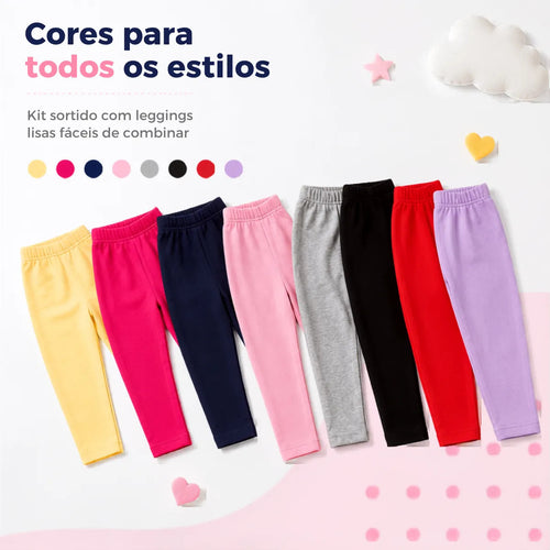 Kit 3 Calça Legging Menina Infantil Algodão Lisa Sortida