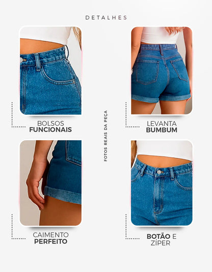 Short Jeans Feminino Cintura Alta C/ Lycra Hot Pant Stillger