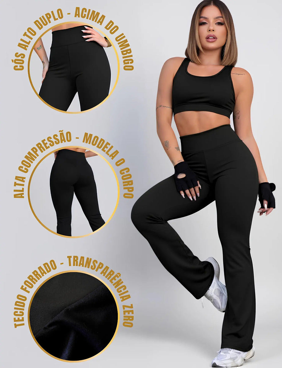 Calça Legging Leg Flare Zero Transparência Grossa Academia