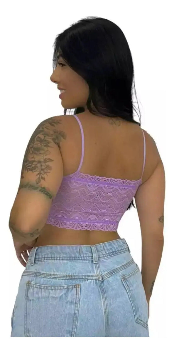 Top Faixa Renda Moda Blogueira Cropped Tomara Que Caia Sutiã