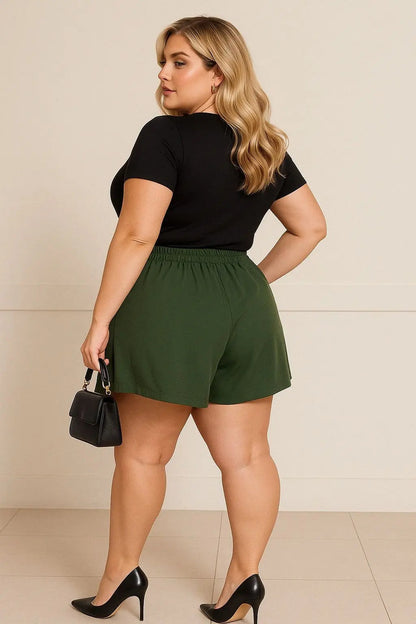 Short Plus Size Feminino Soltinho Com Cintura Alta Leve