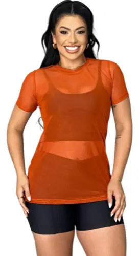 Blusa Tule Camiseta Feminina Academia Fitness