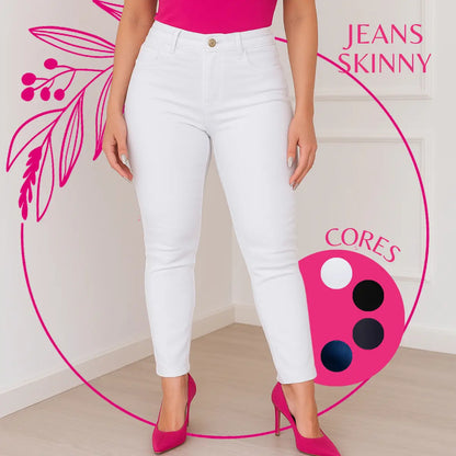 Calça Feminina Jeans Cintura Alta Skinny Levanta Bumbum