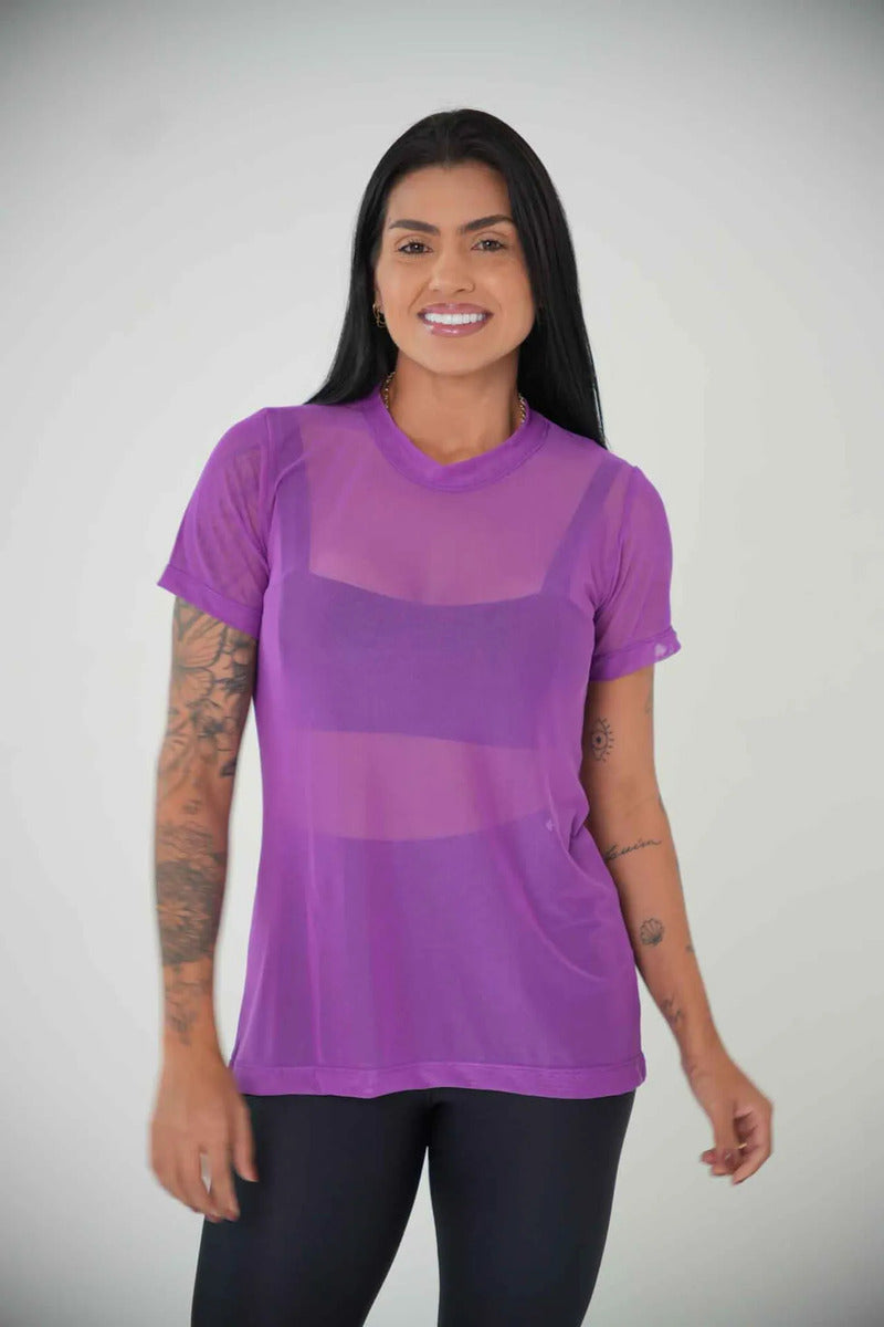 Blusa Tule Camiseta Feminina Academia Fitness