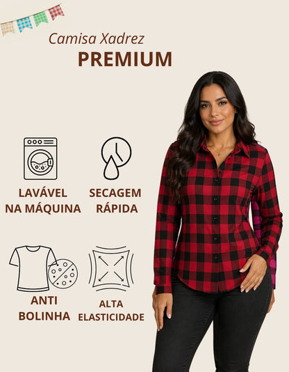 Camisa Xadrez Longa Blusa Manga Festa Junina Social De Botão