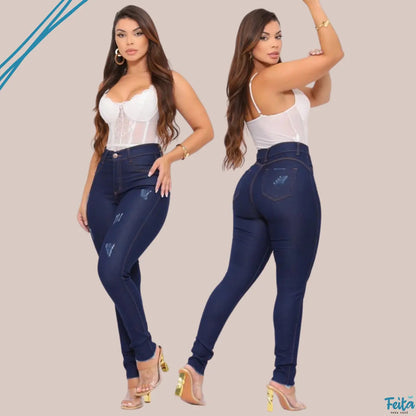 Calça Preta Jeans Feminina Com Elastano Cintura Alta Skinny