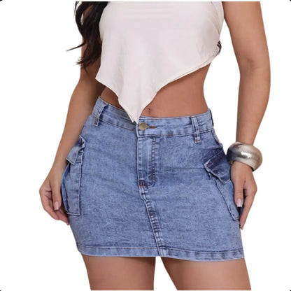 Saia Cargo Feminina Cintura Alta Com Lycra Levanta Bumbum