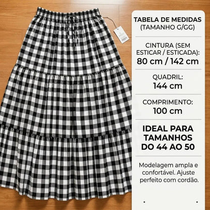 Saia Longa Com Babado Estica Bastante Veste 44 - 52 Elegante