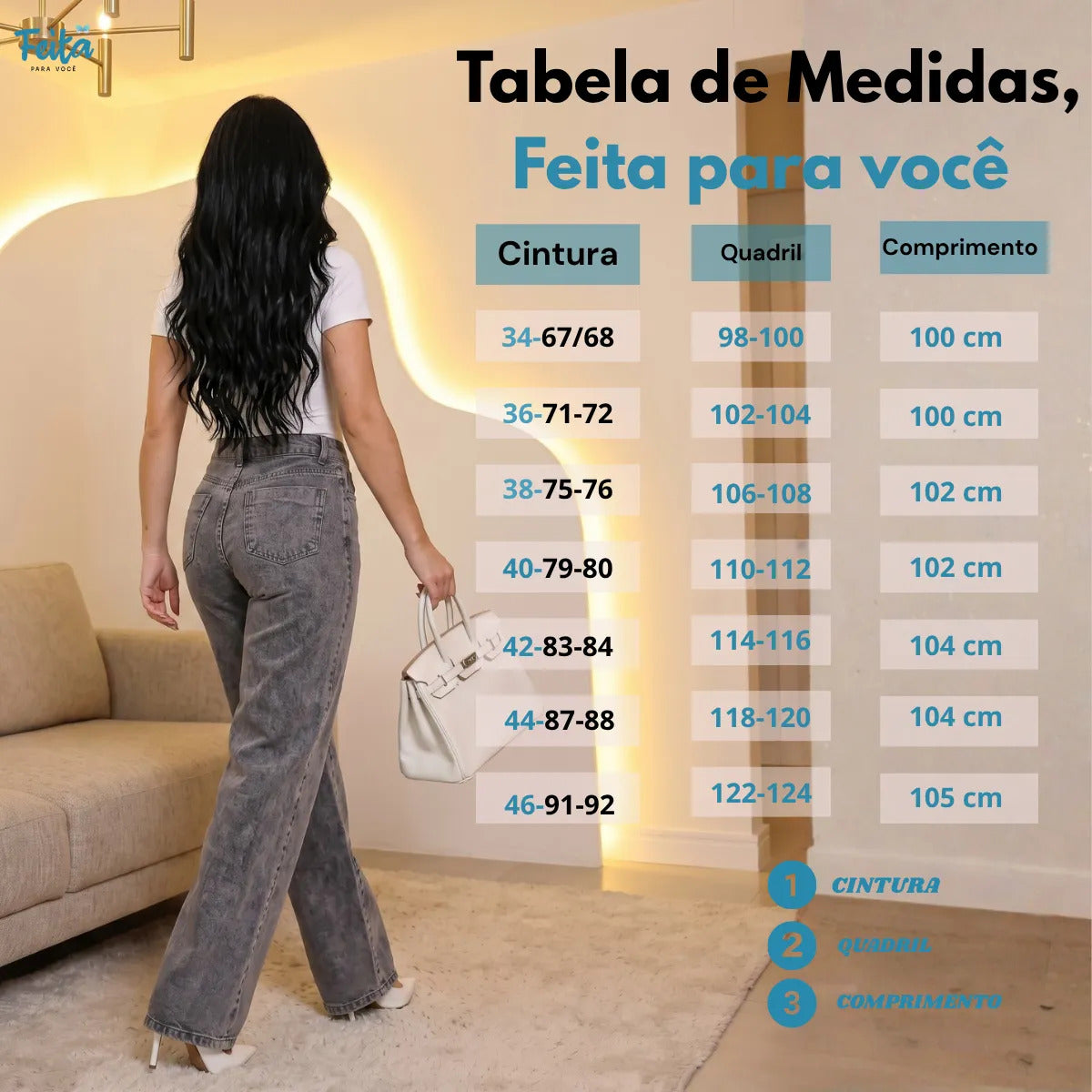 Calça Jeans Feminina Wide Leg Pantalona Cintura Alta Inverno