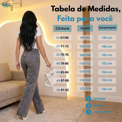 Calça Jeans Feminina Wide Leg Pantalona Cintura Alta Inverno