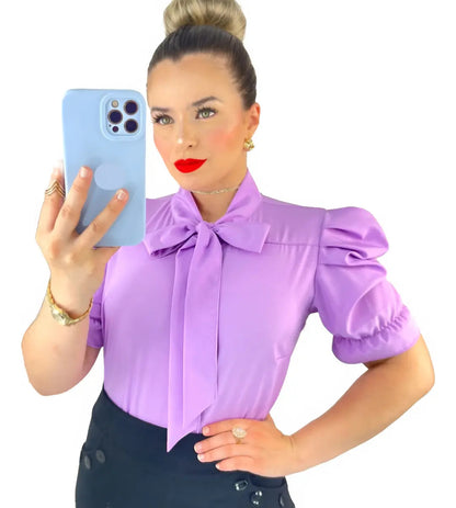 Blusa Emily Gola Laço Manga Curta Bufante