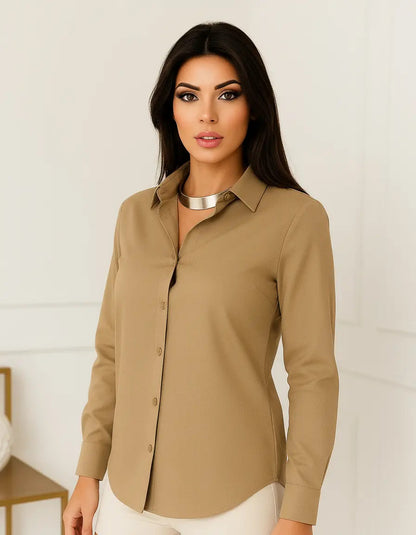 Camisa Blusa Social Feminina Manga Longa De Botão Na Promo
