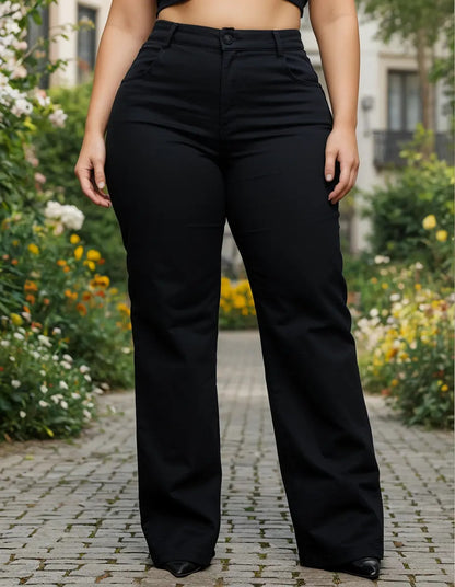 Calça Plus Size Jeans Feminina Wide Leg Levanta Bumbum
