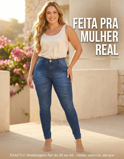 Calça Jeans Feminina Empina Bumbum Cintura Alta Lycra Preta