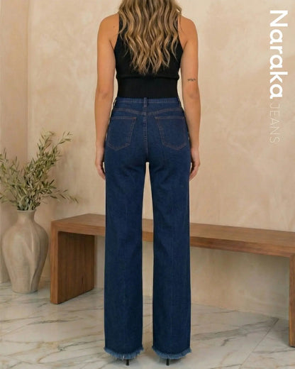 Calça Wide Leg Jeans Feminina Cintura Alta Levanta Bumbum