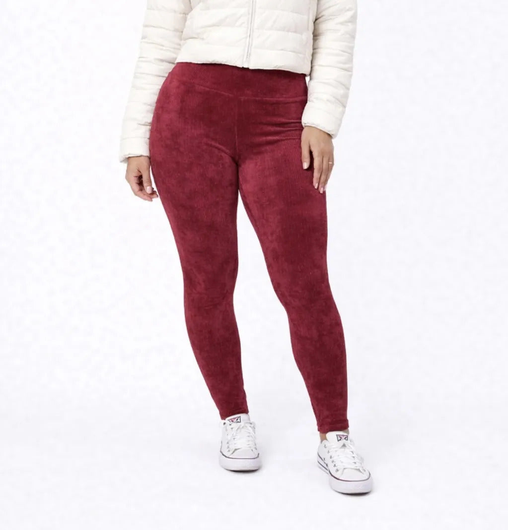 Calça Legging Veludo Cotelê Com Bolso Cós Alto Inverno