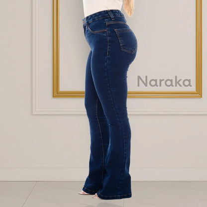 Calça Jeans Flare Feminina Cintura Alta Com Elastano