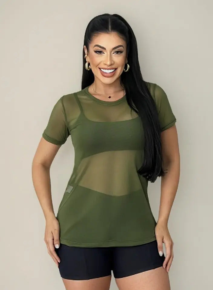 Blusa Tule Camiseta Feminina Academia Fitness