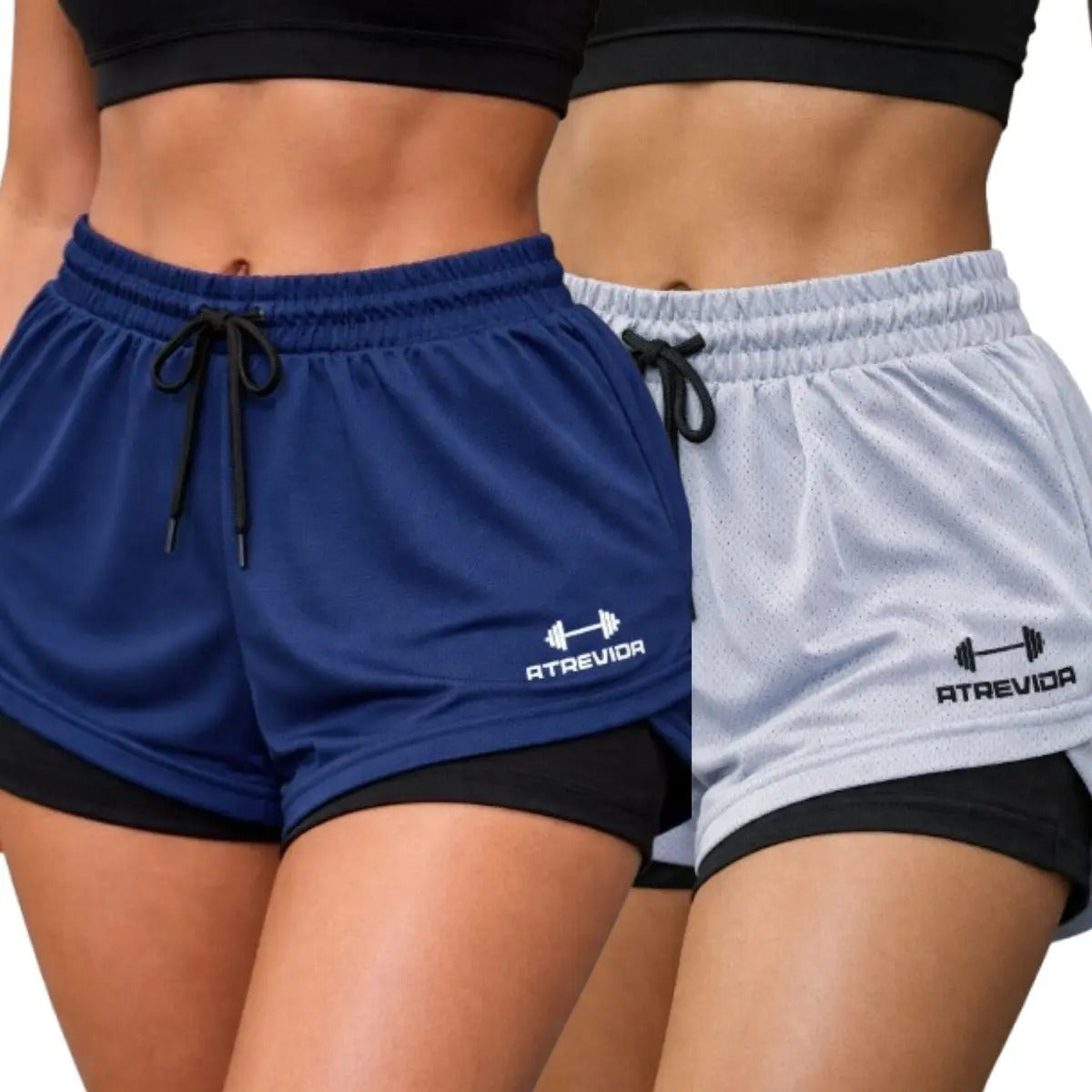 Conjunto 2 Shorts Feminino Compressão Corrida Bolso Oculto