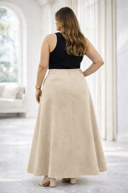 Saia Alfaiataria Plus Size Rodada Evasê Cós Alto Evangélica