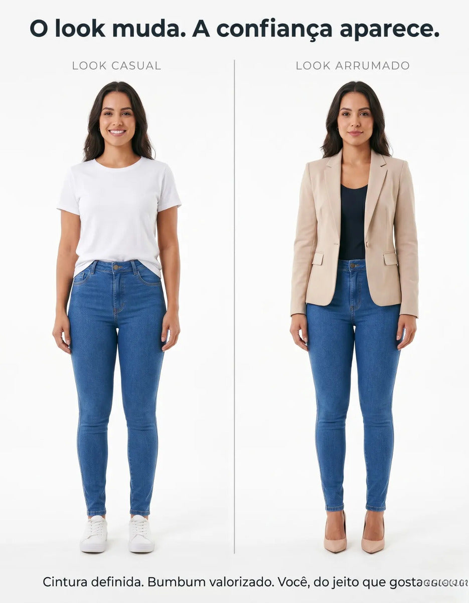 Calça Jeans Feminina Empina Bumbum Cintura Alta Lycra Preta