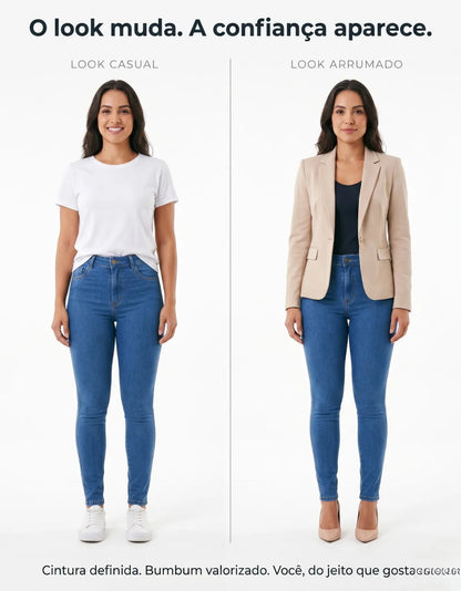 Calça Jeans Feminina Empina Bumbum Cintura Alta Lycra Preta