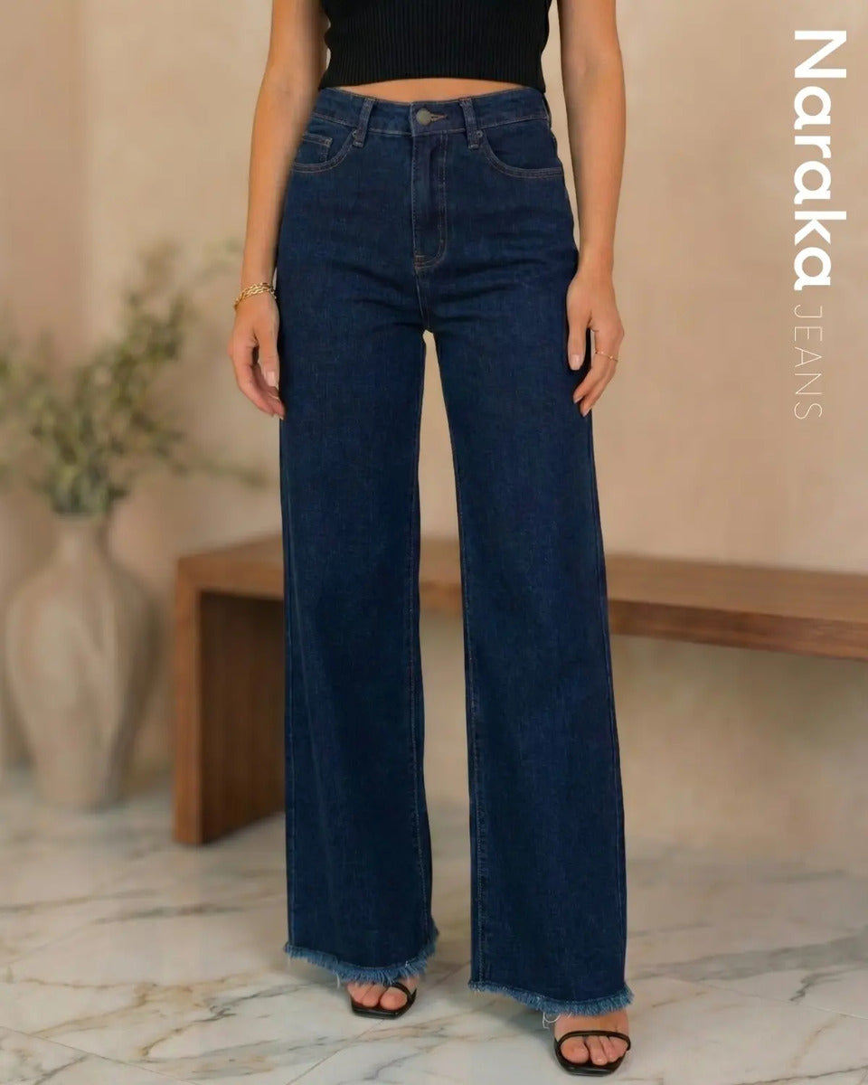 Calça Wide Leg Jeans Feminina Cintura Alta Levanta Bumbum