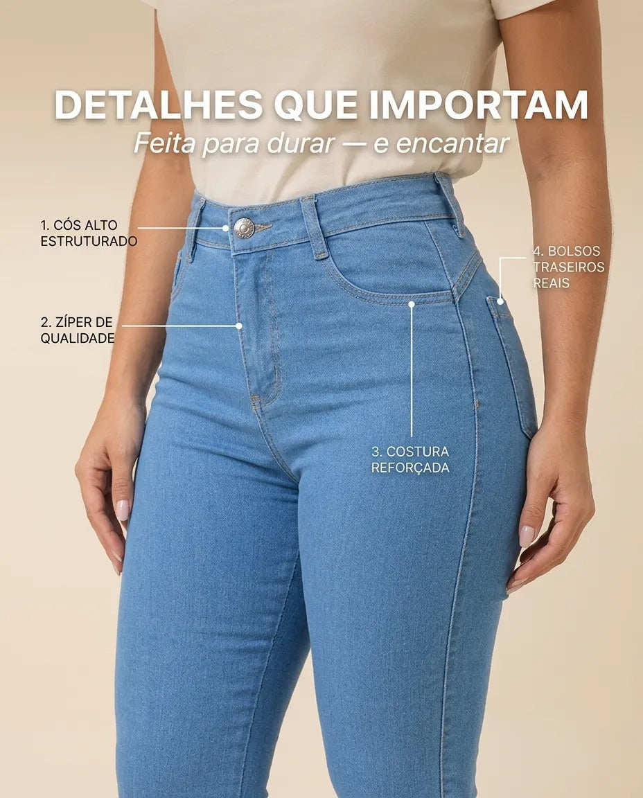 Calça Feminina Jeans Cintura Alta Skinny Levanta Bumbum