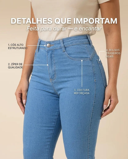 Calça Feminina Jeans Cintura Alta Skinny Levanta Bumbum