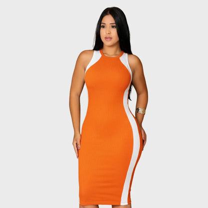 Vestido Canelado Midi Faixas Regata Casual Básico Modelador