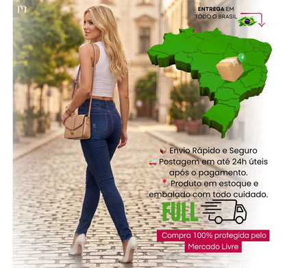 Calça Jeans Feminina Preta Cintura Alta Com Lycra Modeladora