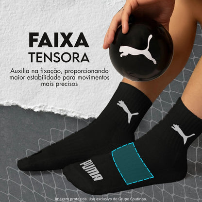 6 Pares Meias Puma Cano Médio Alto Atoalhada Academia Sport