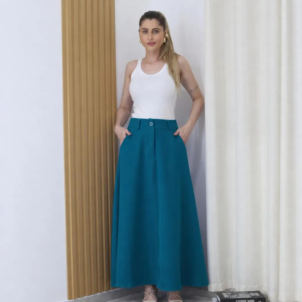 Saia Feminina Longa Design Saiaxshort Botao Cinto - Ma 7106