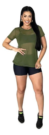 Blusa Tule Camiseta Feminina Academia Fitness
