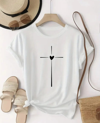 T-shirt Feminina Blusa Camiseta Católica Cruz 100% Algodão