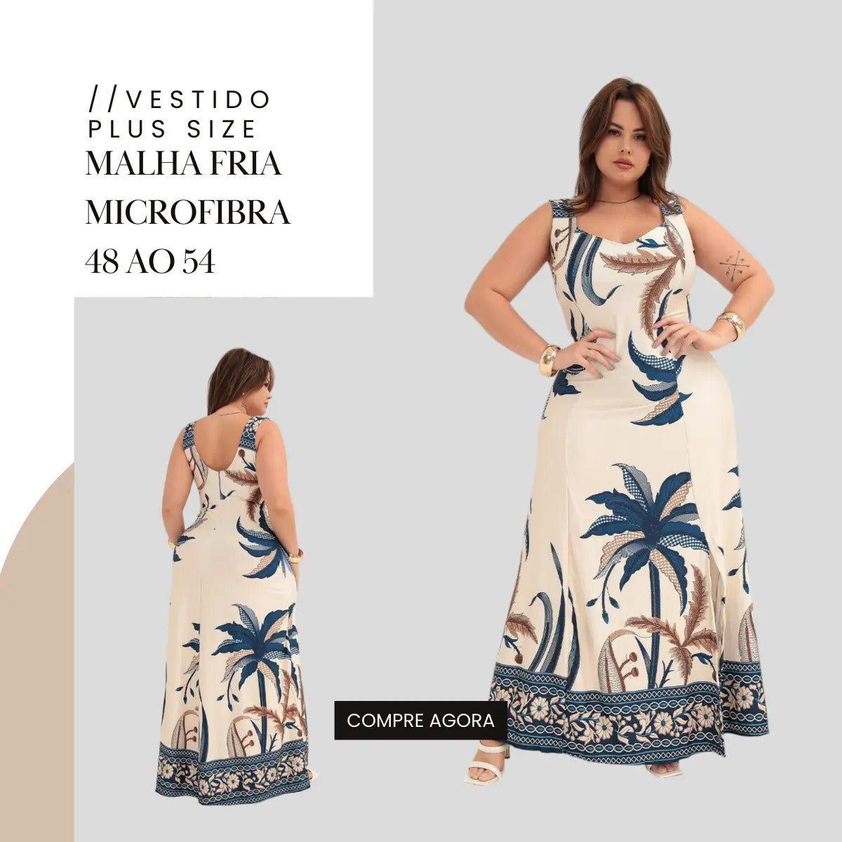 Vestido Longo Alça Plus Size Florido Estampado Soltinho