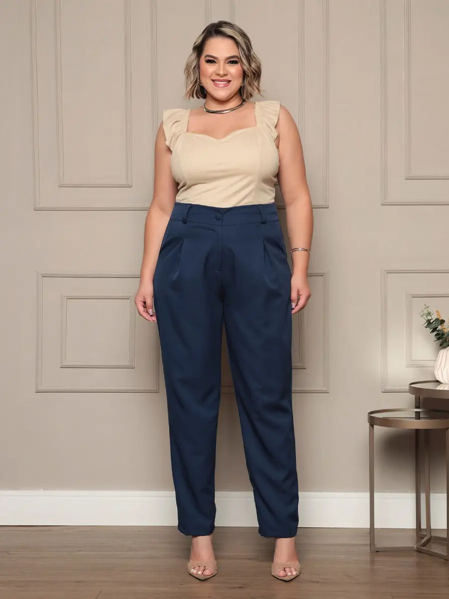 Calça Social Alfaiataria Cintura Alta Plus Size Feminina