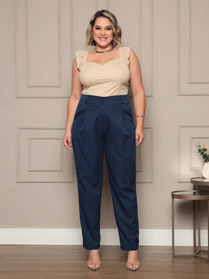 Calça Social Alfaiataria Cintura Alta Plus Size Feminina