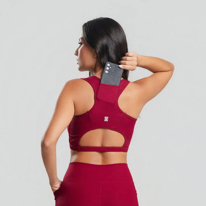 Top Feminino Academia Bolso Nadador Corrida Fitness Esporte