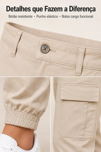 Calça Cargo Jogger Jeans Feminina Cintura Alta Com Lycra