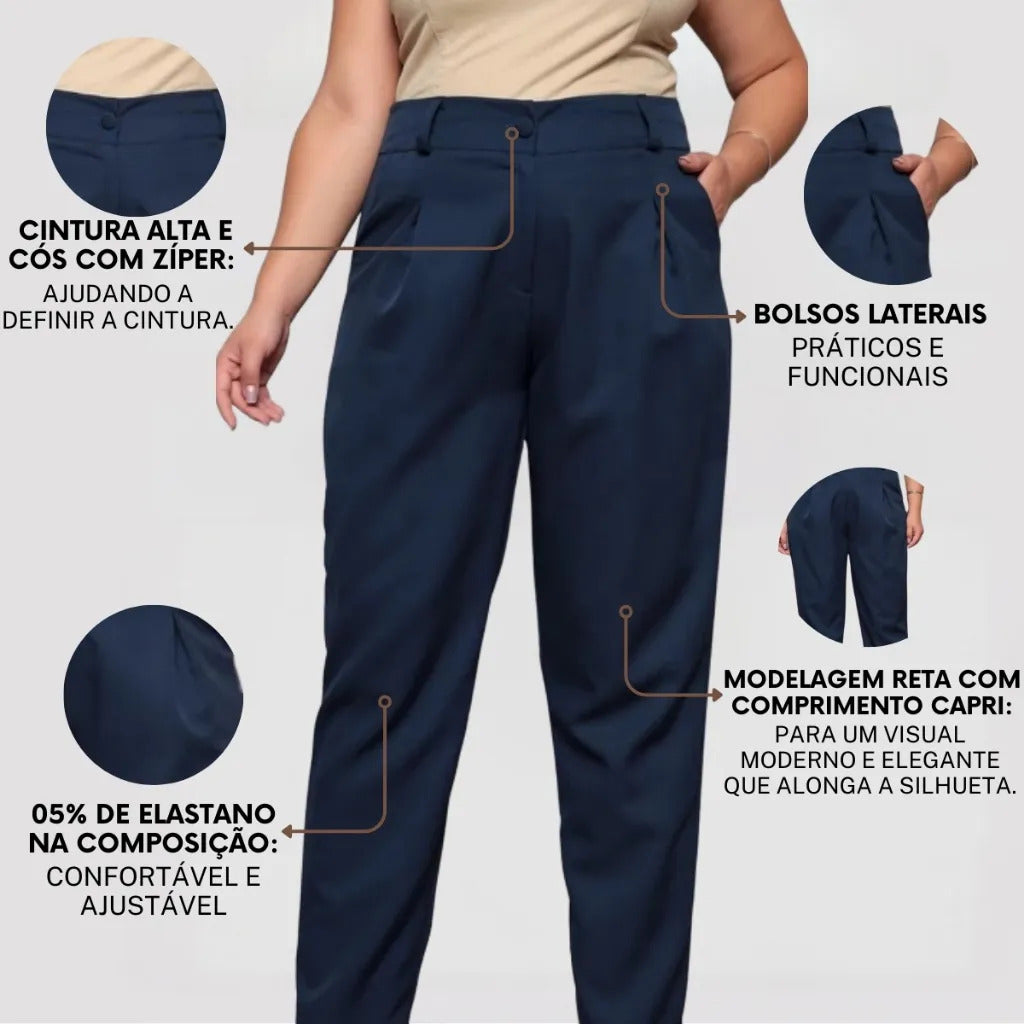 Calça Social Alfaiataria Cintura Alta Plus Size Feminina
