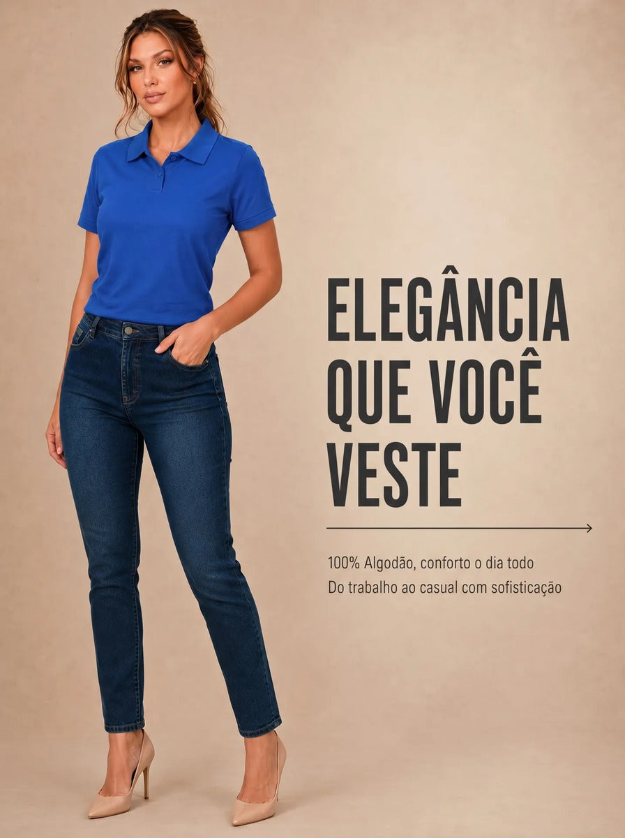 Camisa Gola Polo Feminina Básica Algodão Social Uniforme
