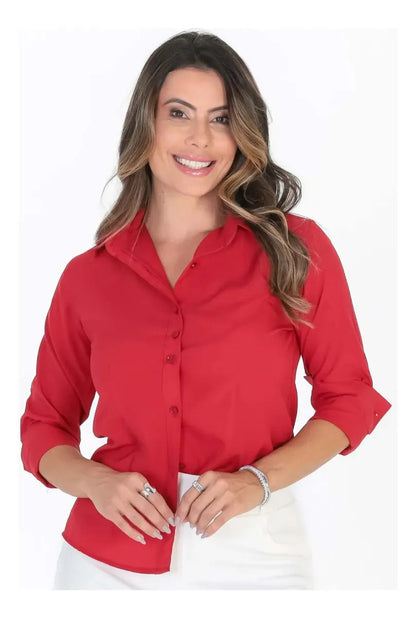 Camisa Seda Feminina Botão Gringa Blusa Moda Clássica 2026